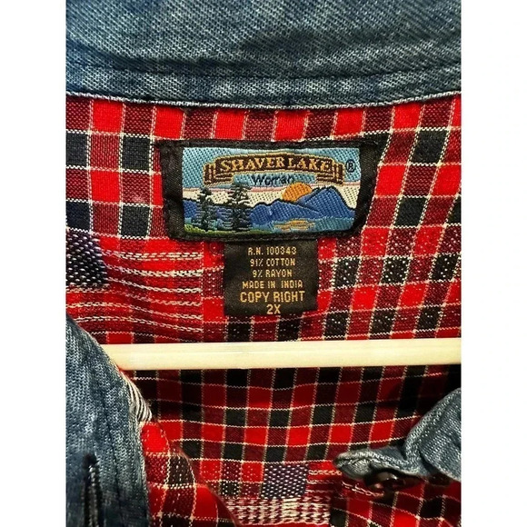 Shaver Lake Worran Women's Red Short Sleeve Button Down Plaid Shirt Size 2X - Picture 6 of 6